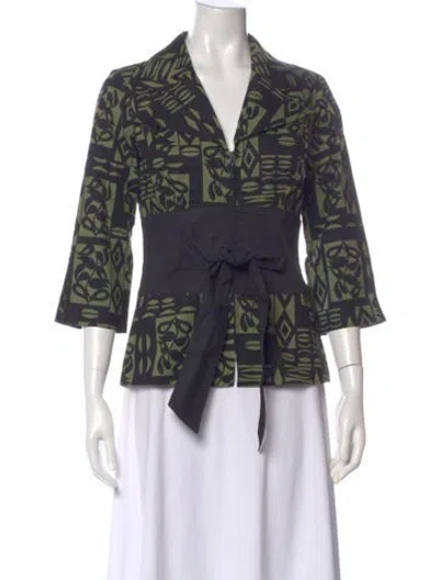Pre-owned Finley Patterned V-neck Top In Green