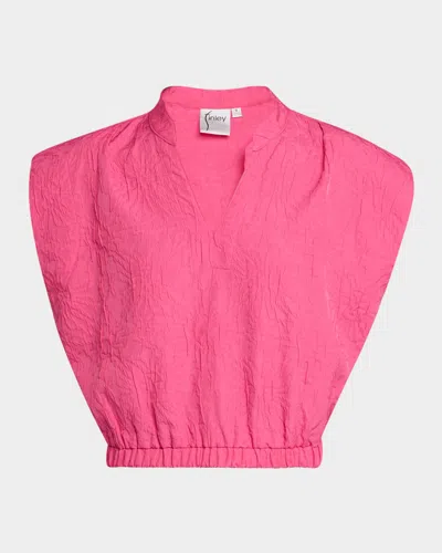 Finley Pearl Boxy Textured Jacquard Top In Pink