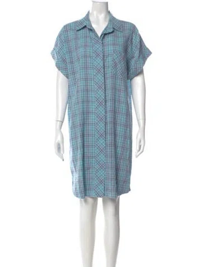 Pre-owned Finley Plaid Print Knee-length Dress In Blue