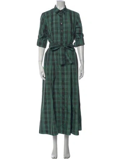 Pre-owned Finley Plaid Print Long Dress In Black/green