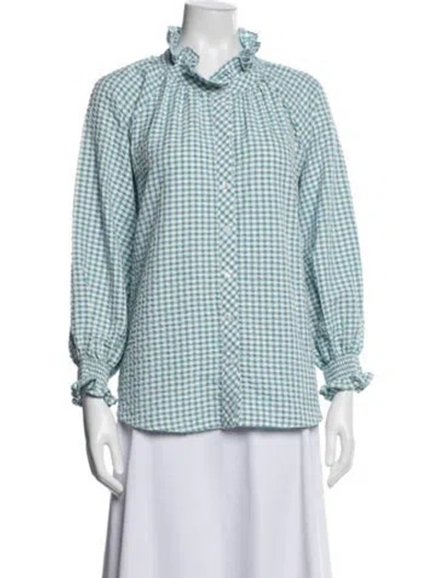 Pre-owned Finley Plaid Print Long Sleeve Blouse In Blue