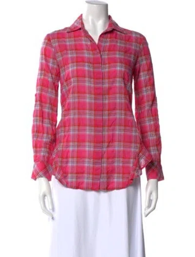 Pre-owned Finley Plaid Print Long Sleeve Button-up Top In Pink