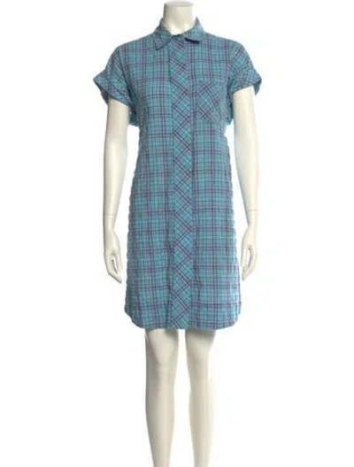 Pre-owned Finley Plaid Print Mini Dress In Blue