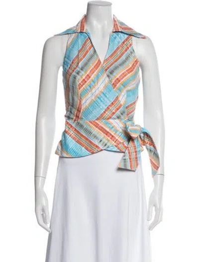 Pre-owned Finley Plaid Print V-neck Top In Multi