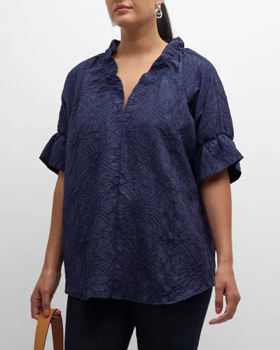 Finley Plus Size Crosby Ruffle Textured Jacquard Top In Navy
