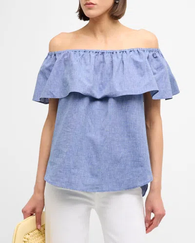 Finley Plus Size Georgia Off-shoulder Ruffle Top In Navy Oxford