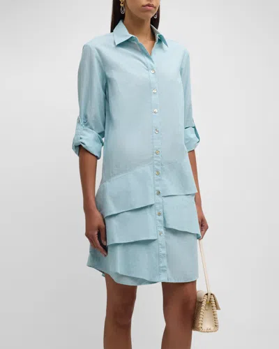 Finley Plus Size Jenna Oxford Ruffle Shirtdress In Light Teal
