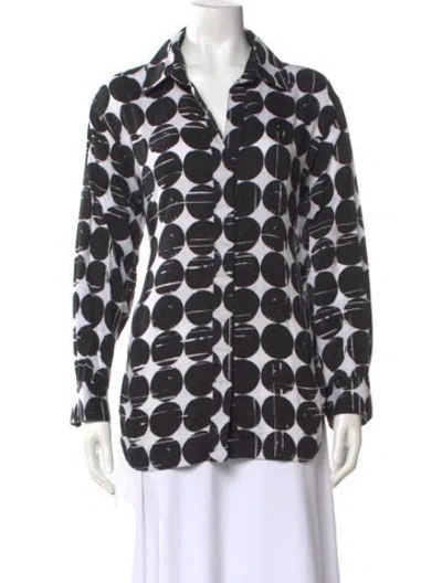 Pre-owned Finley Polka Dot Print Long Sleeve Button-up Top In Black