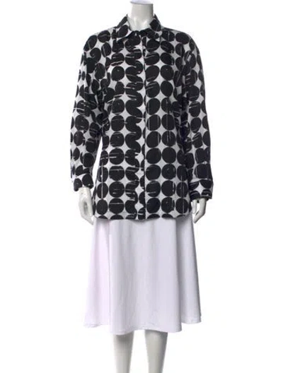 Pre-owned Finley Polka Dot Print Long Sleeve Button-up Top In Black