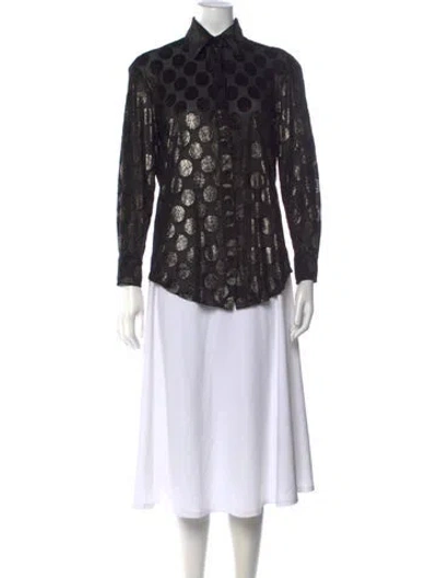 Pre-owned Finley Polka Dot Print Long Sleeve Button-up Top In Black