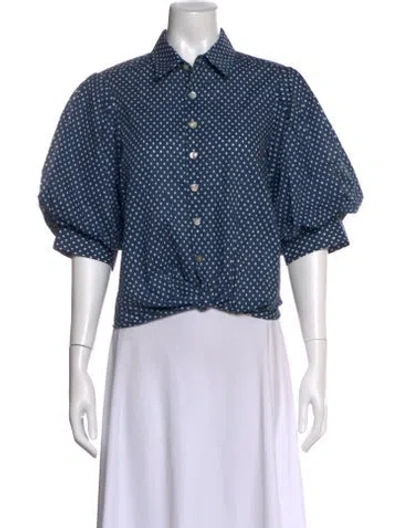 Pre-owned Finley Polka Dot Print Three-quarter Sleeve Blouse In Blue