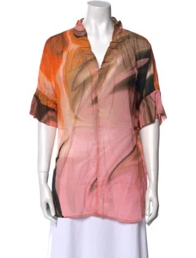 Pre-owned Finley Printed Cowl Neck Blouse In Pink