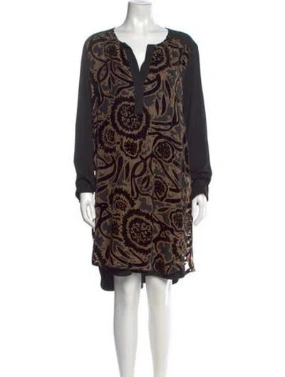 Pre-owned Finley Printed Knee-length Dress In Black