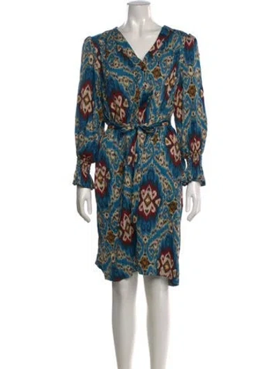 Pre-owned Finley Printed Knee-length Dress In Blue