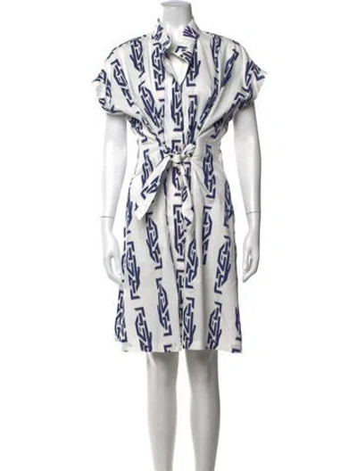 Pre-owned Finley Printed Knee-length Dress In Blue/white