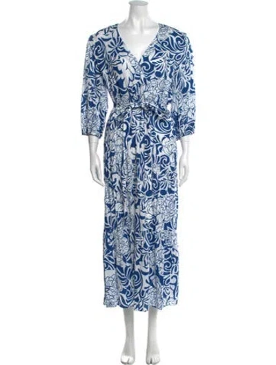 Pre-owned Finley Printed Long Dress In Blue