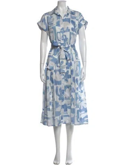 Pre-owned Finley Printed Long Dress In Blue