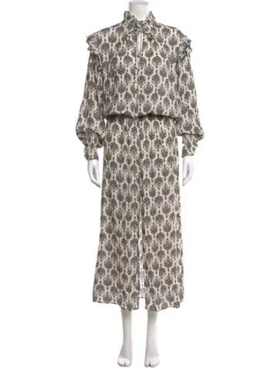 Pre-owned Finley Printed Long Dress In Neutral