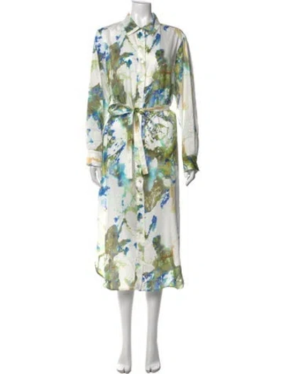 Pre-owned Finley Printed Long Dress In White