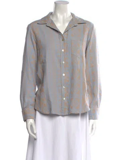 Pre-owned Finley Printed Long Sleeve Button-up Top In Blue