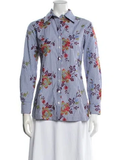 Pre-owned Finley Printed Long Sleeve Button-up Top In Blue
