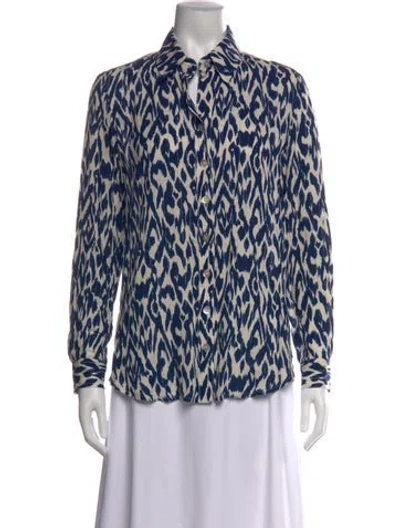Pre-owned Finley Printed Long Sleeve Top In Blue