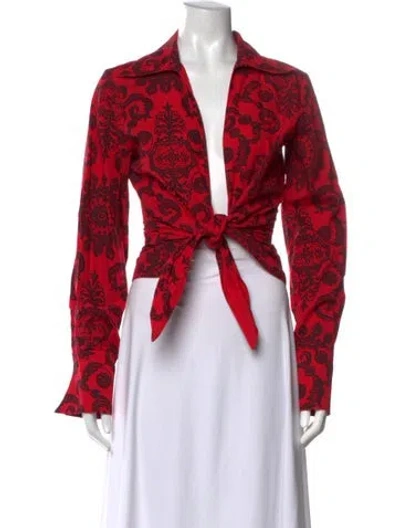 Pre-owned Finley Printed Long Sleeve Top In Red