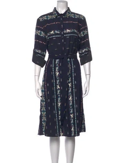 Pre-owned Finley Printed Midi Length Dress In Blue