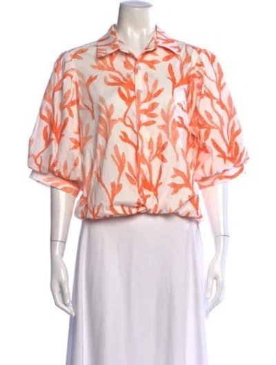 Pre-owned Finley Printed Short Sleeve Button-up Top In Orange