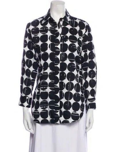 Pre-owned Finley Printed Three-quarter Sleeve Button-up Top In Blue