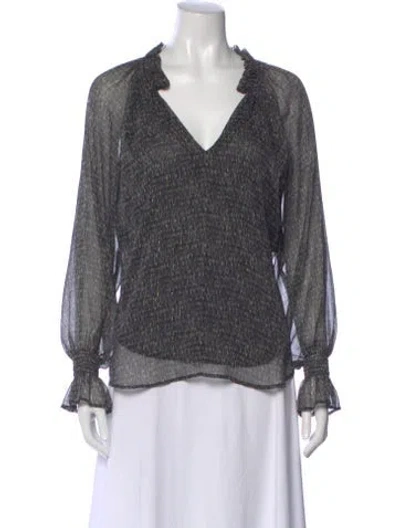 Pre-owned Finley Printed V-neck Blouse In Gray