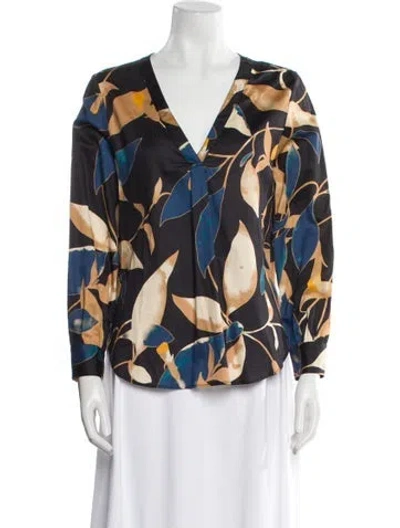 Pre-owned Finley Printed V-neck Blouse W/ Tags In Black