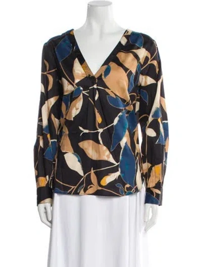 Pre-owned Finley Printed V-neck Blouse W/ Tags In Black