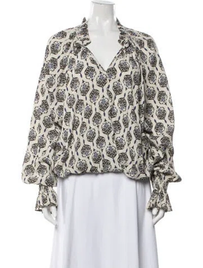 Pre-owned Finley Printed V-neck Blouse In White