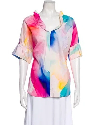 Pre-owned Finley Printed V-neck Top In Pink