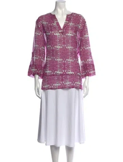 Pre-owned Finley Printed V-neck Top In Purple