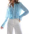 Finley Raffele Ruffle Crop Shirt In Natural/turquoise In Blue