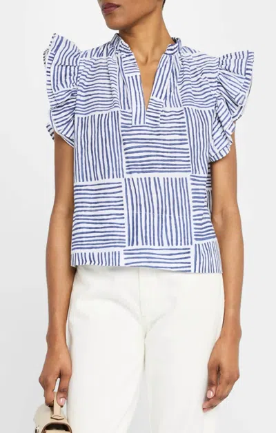 Finley Remy Stripe Ruffle-sleeve Top In Blue