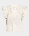 Finley Remy Texture-striped Ruffle Top In White