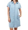 Finley Roll Sleeve Washed Linen Camp Dress In Fresh Blue In Blue
