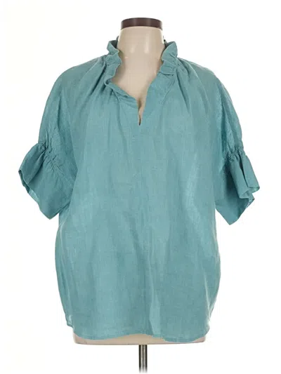 Pre-owned Finley Short Sleeve Blouse In Blue