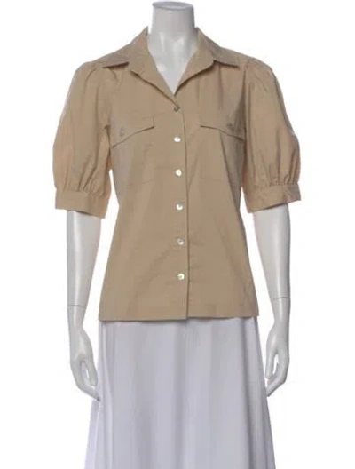 Pre-owned Finley Short Sleeve Button-up Top In Neutral