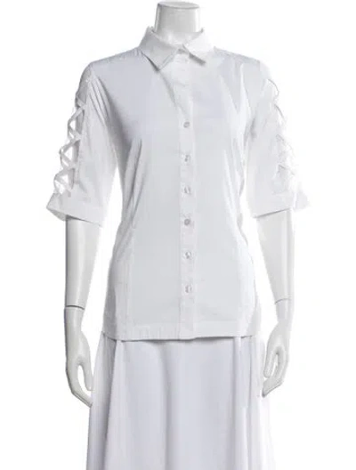 Pre-owned Finley Short Sleeve Button-up Top In White