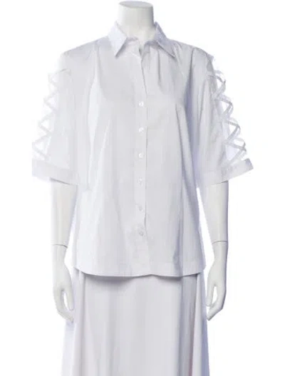 Pre-owned Finley Short Sleeve Button-up Top In White