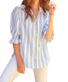 Finley Sirena Drop Needle Stripe Shirt In Aqua Blue & White In Blue