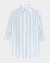 Finley Sirena Drop Needle Striped Button-down Shirt In Whte/aqua
