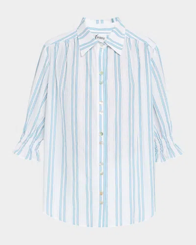 Finley Sirena Drop Needle Striped Button-down Shirt In Whte/aqua