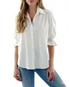Finley Sirena Smocked-sleeve Poplin Top In White