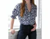 Finley Sirena Silver String Ikat Shirt In Natural/navy