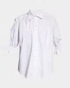 Finley Sirena Smocked-sleeve Poplin Top In White